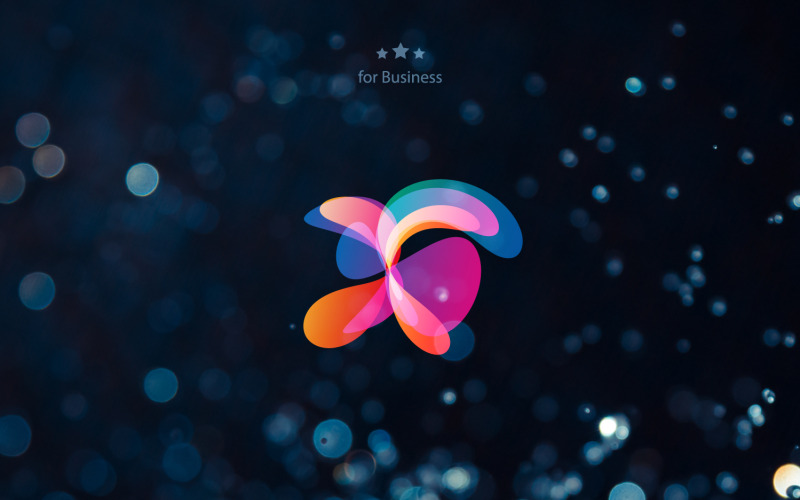 Borboleta abstrata, pétalas coloridas onduladas para o logotipo dinâmico e alegre.
