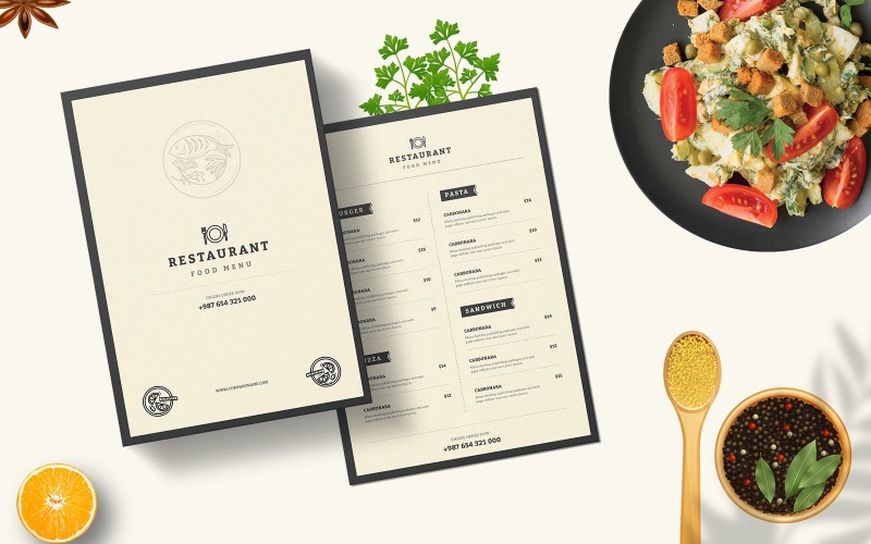 Design minimalista del menu del cibo