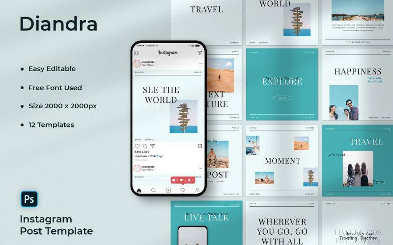 Diandra - Modèle de publication sur les réseaux sociaux des voyageurs