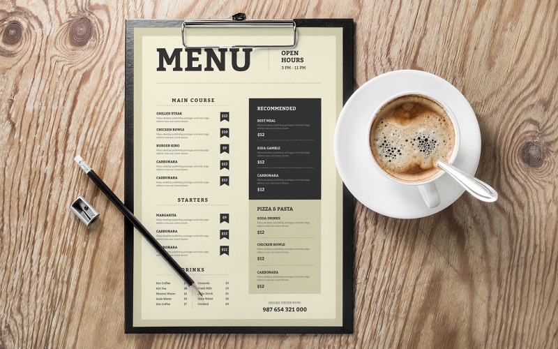 Diseño de plantilla de menú de comida de restaurante