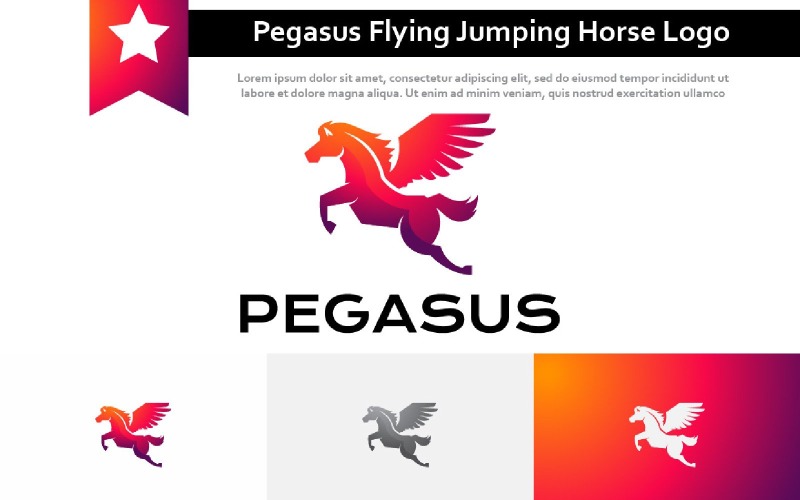 Gran Pegaso Volando Saltando Logotipo Caballo Alado