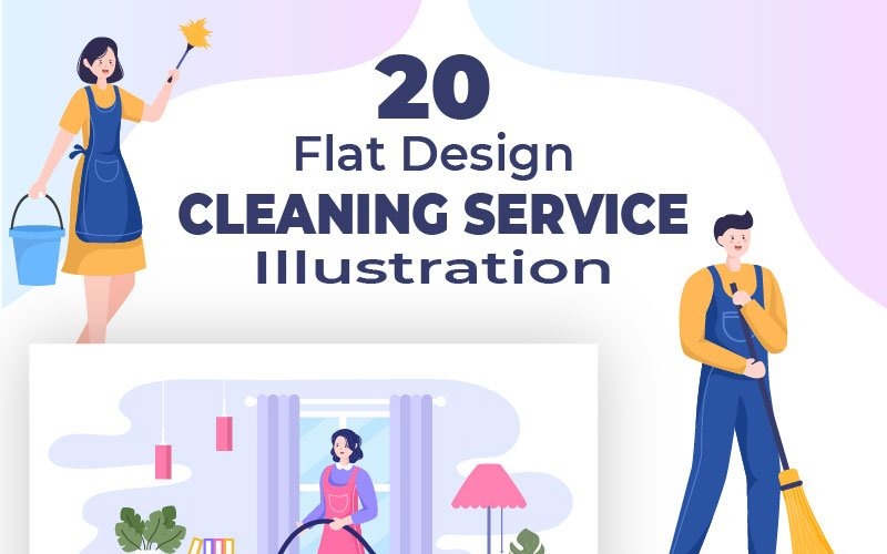 20 Schoonmaakservice Flat Design Illustratie
