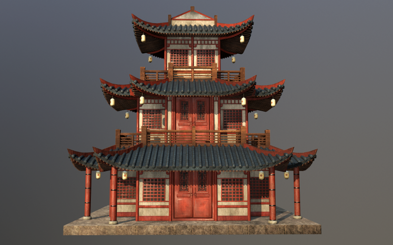 亚洲日本和中国现实建筑 3D 模型