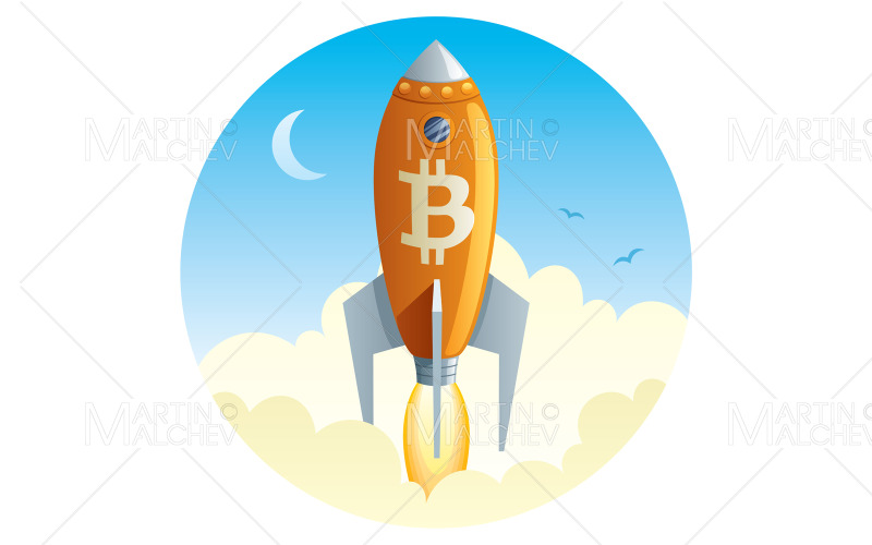 Bitcoin Roket Fırlatma Vektör Çizim