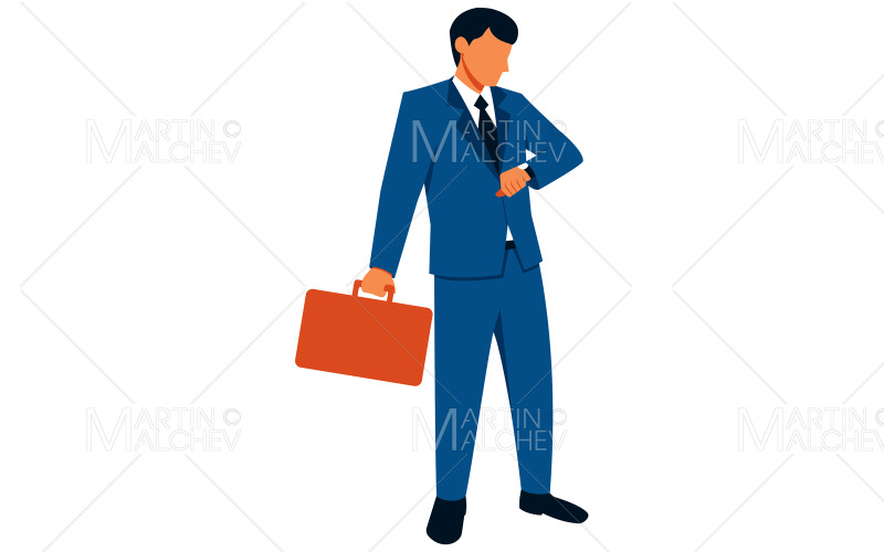 homme affaires, vérification, temps, vecteur, illustration