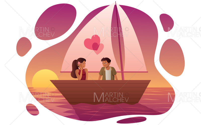 Ilustração vetorial de barco do amor em branco