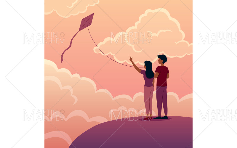 Ilustração vetorial de lançamento de pipa juntos