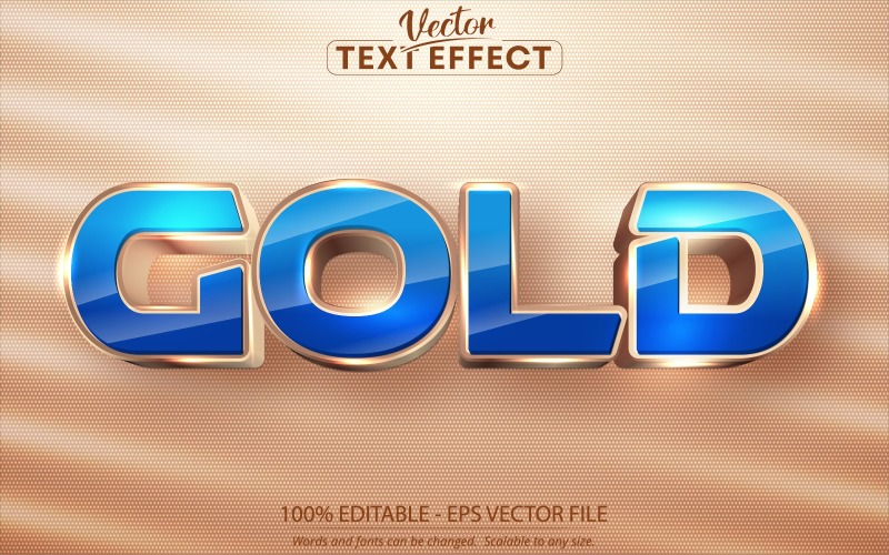 Oro: estilo azul y dorado, efecto de texto editable, estilo de fuente, ilustración gráfica