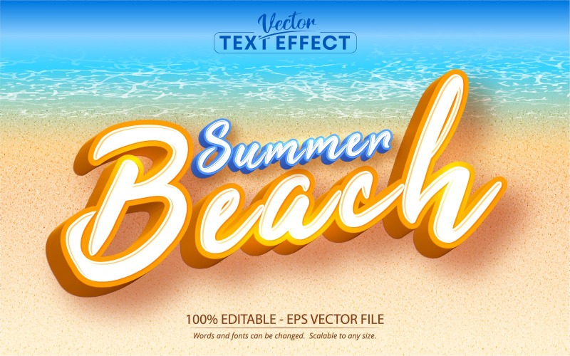 Summer Beach: estilo de dibujos animados, efecto de texto editable, estilo de fuente, ilustración gráfica