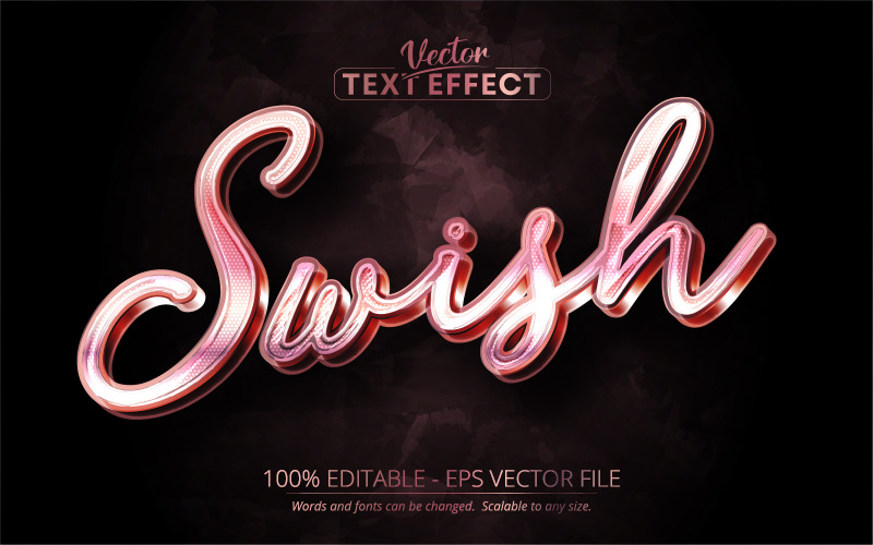 Swish - Metalik Gül Altın Stili, Düzenlenebilir Metin Efekti, Yazı Tipi Stili, Grafik İllüstrasyon