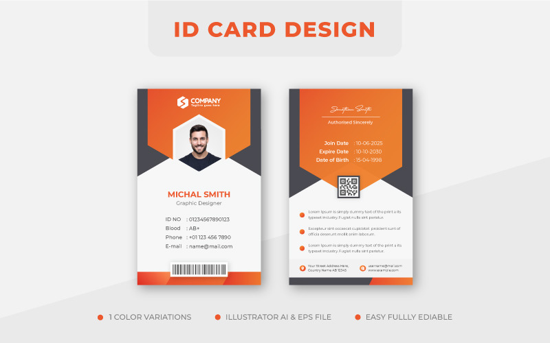 Narancssárga modern vállalati üzleti irodai azonosítókártya tervezés