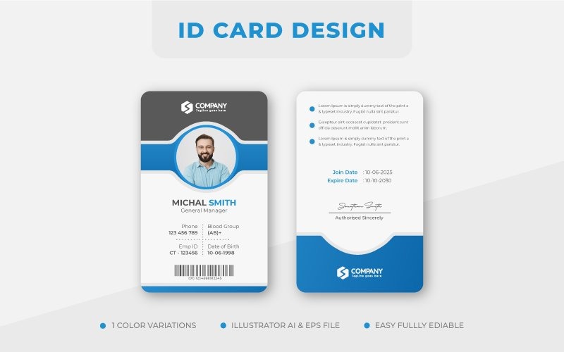 Професійний корпоративний чистий шаблон ID-картки