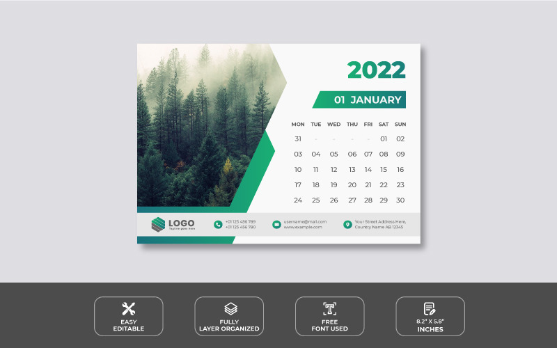 Шаблон оформления настольного календаря на 2022 год