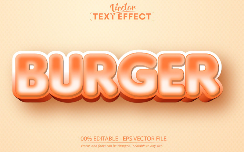 Burger - orange färg tecknad stil, redigerbar texteffekt, teckensnittsstil, grafikillustration