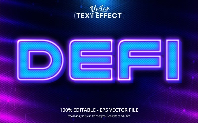 Defi - Multicolor Neon Glowing Style, Editable Text Effect, Font Style, Graphics Illustration