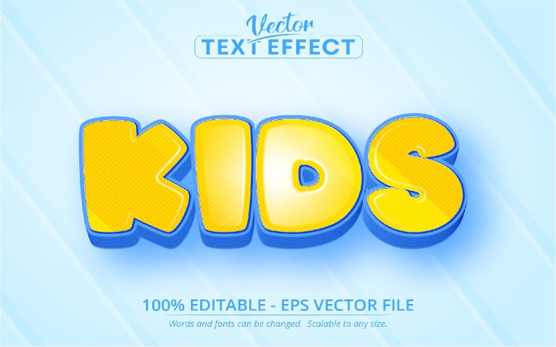 Děti - žlutá a modrá barva kreslený styl, upravitelný textový efekt, styl písma, ilustrace grafiky