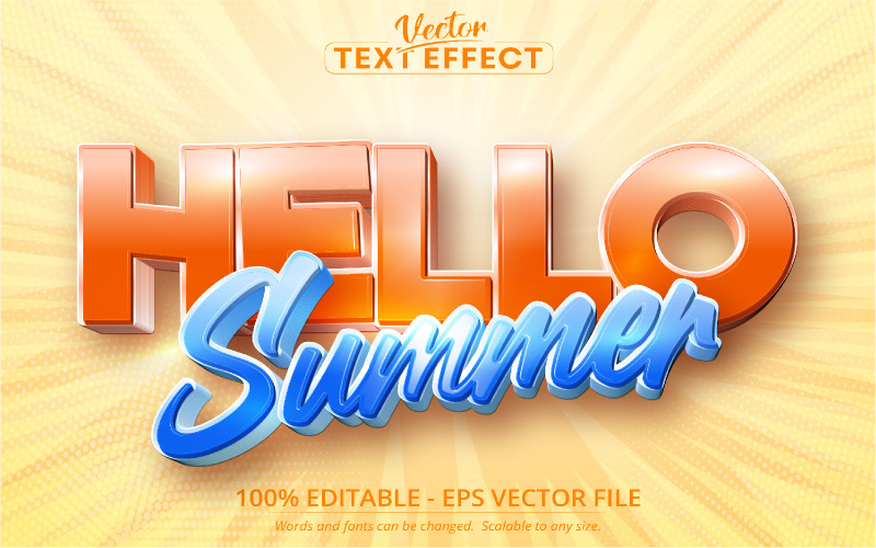 Hello Summer – Rajzfilm stílusú, szerkeszthető szövegeffektus, betűstílus, grafikai illusztráció