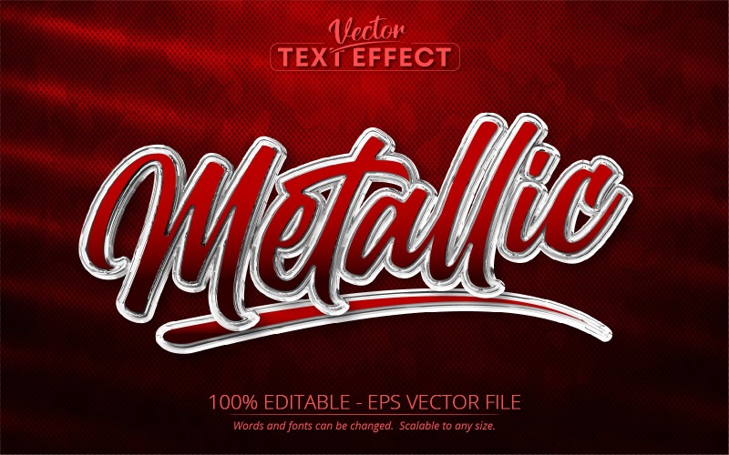 Metál – piros szín és sötétezüst stílus, szerkeszthető szövegeffektus, betűstílus, grafikus illusztráció