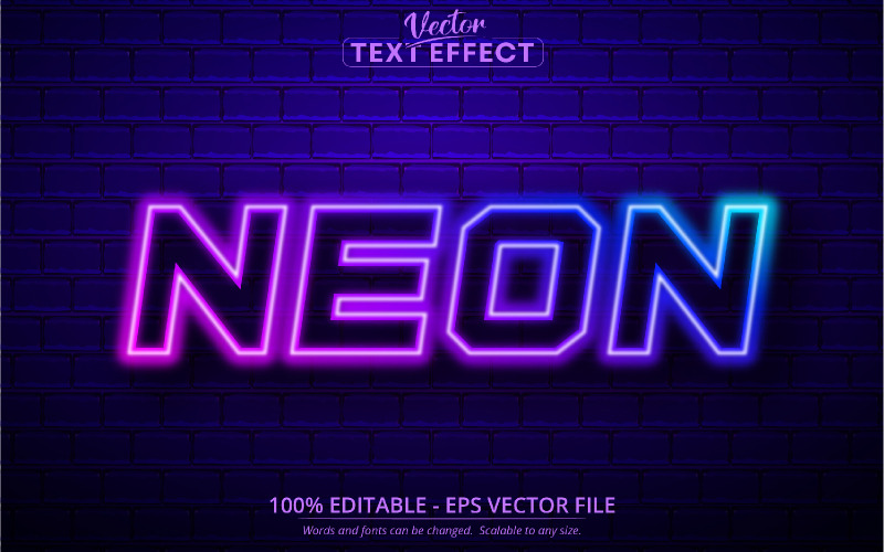 Neon - Style lumineux néon multicolore, effet de texte modifiable, style de police, illustration graphique