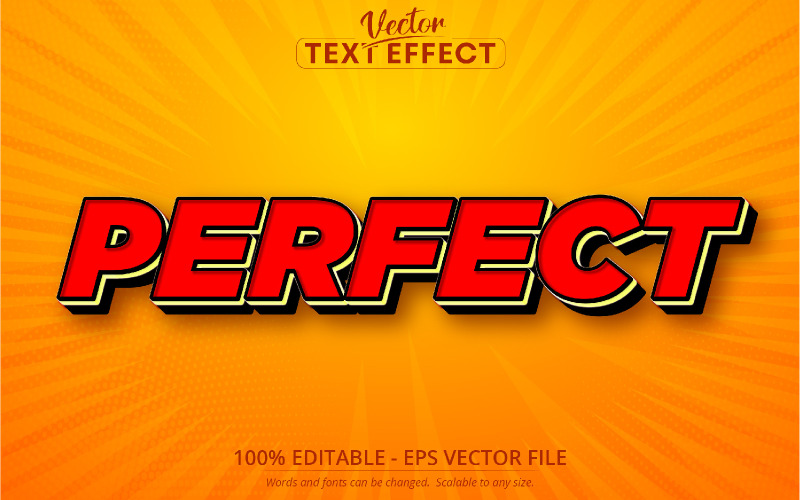 Perfekt - tecknad röd färgstil, redigerbar texteffekt, teckensnittsstil, grafikillustration
