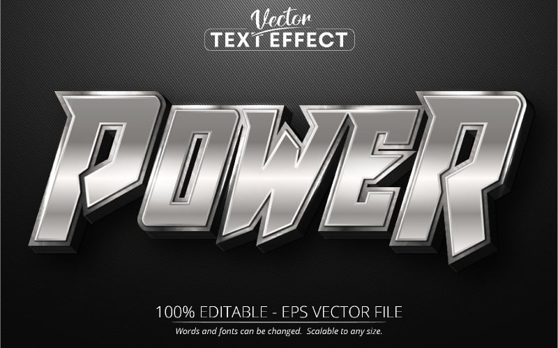 Power - Silver And Metallic Color, Editable Text Effect, Font Style, Graphics Illustration