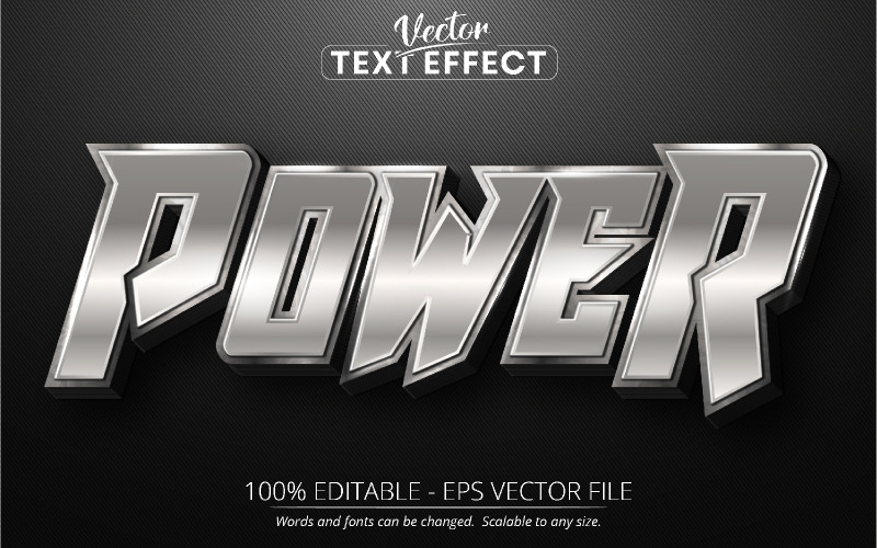 Power - Silver och metallisk färg, redigerbar texteffekt, teckensnittsstil, grafikillustration