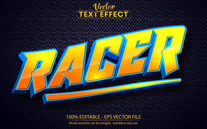 Racer - Spel- en cartoonstijl, bewerkbaar teksteffect, lettertypestijl, grafische illustratie