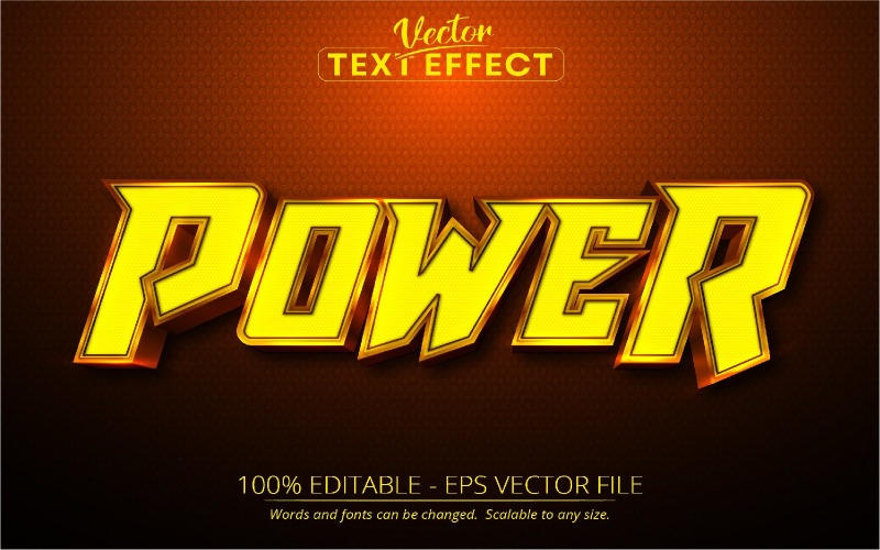 Сила – стиль мультфільму жовтого кольору, текстовий ефект для редагування, стиль шрифту, графічна ілюстрація