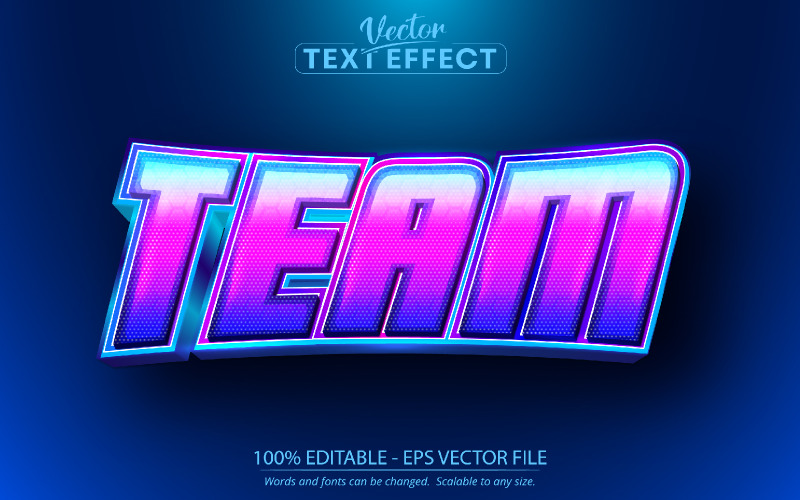 Team - lila färg sportstil, redigerbar texteffekt, teckensnittsstil, grafikillustration
