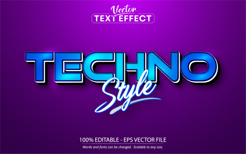 Techno styl - kreslený styl, upravitelný textový efekt, styl písma, grafická ilustrace