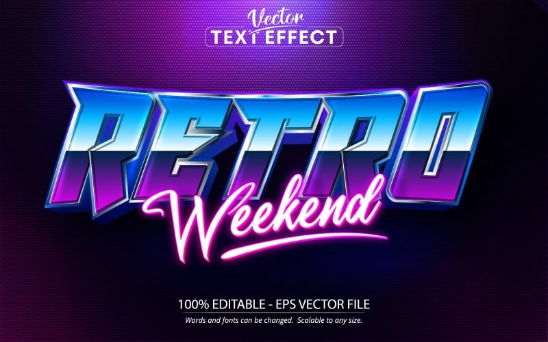 Выходные в стиле ретро - игры и мультяшный стиль, эффект редактируемого текста, стиль шрифта, графическая иллюстрация