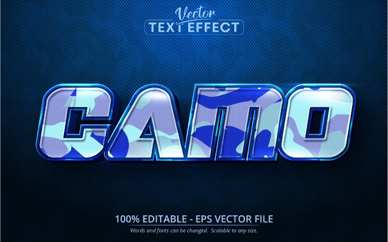 Camo - modrý styl kamufláže, upravitelný textový efekt, styl písma, grafická ilustrace