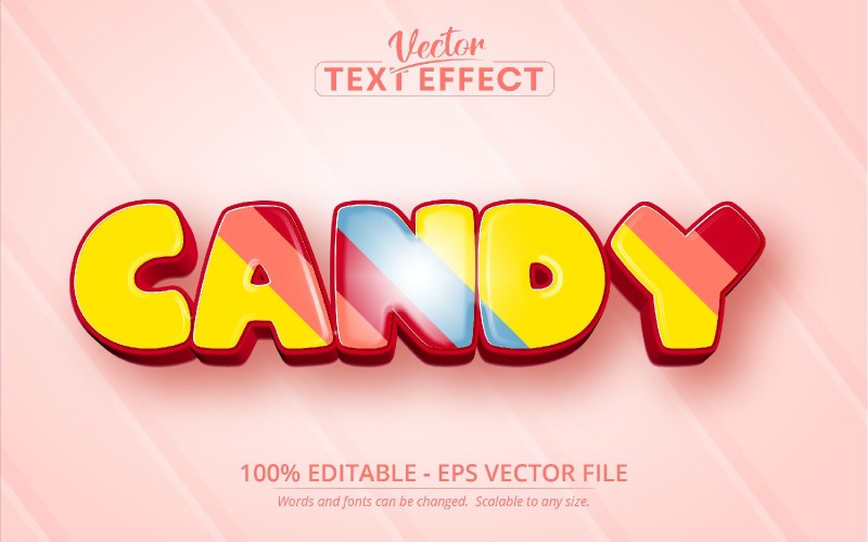 Candy - Estilo de dibujos animados multicolor, Efecto de texto editable, Estilo de fuente, Ilustración gráfica