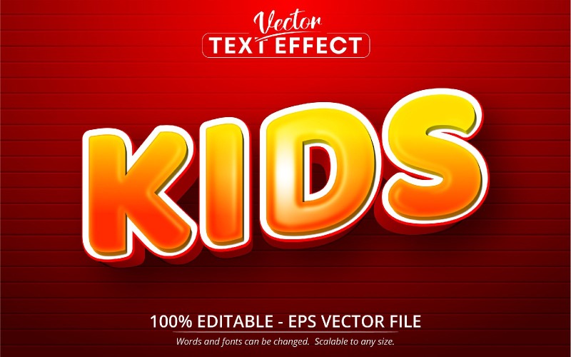 Дети - мультяшный стиль оранжевого цвета, редактируемый текстовый эффект, стиль шрифта, графическая иллюстрация