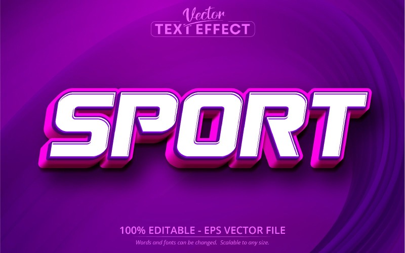 Esporte - Estilo de desenho animado de cor roxa, efeito de texto editável, estilo de fonte, ilustração gráfica
