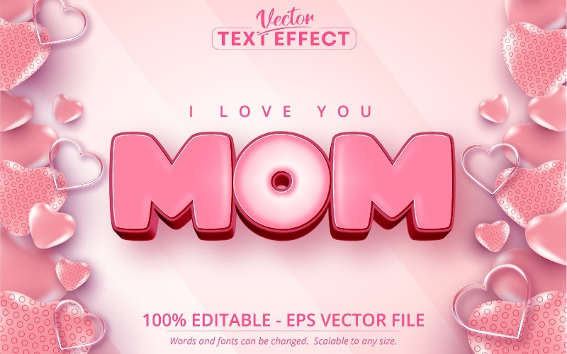Mãe - Estilo de desenho animado, efeito de texto editável, estilo de fonte, ilustração gráfica