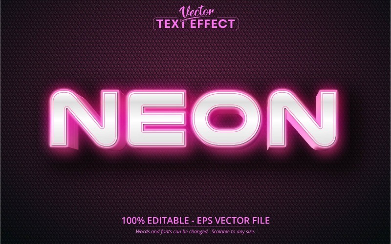 Neon - styl neonowego blasku w kolorze różowym, edytowalny efekt tekstowy, styl czcionki, ilustracja graficzna