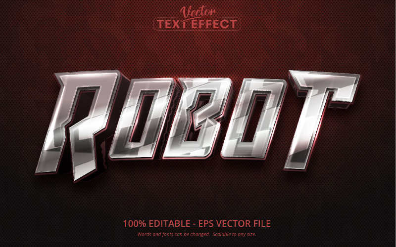 Robot - lesklý stříbrný styl, upravitelný textový efekt, styl písma, grafická ilustrace