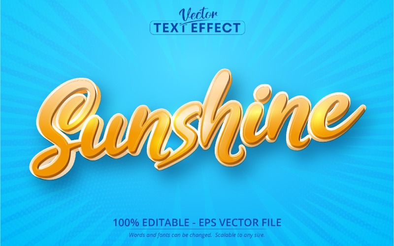 Sunshine - Estilo de desenho animado, efeito de texto editável, estilo de fonte, ilustração gráfica