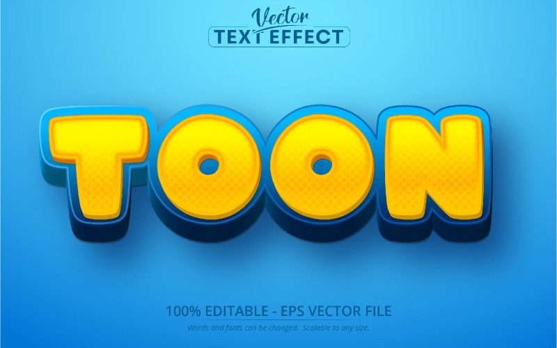 Toon - styl kreskówki w kolorze żółtym i niebieskim, edytowalny efekt tekstowy, styl czcionki, ilustracja graficzna