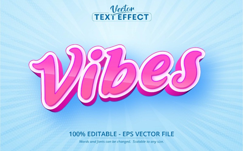 Vibes - Style de dessin animé, effet de texte modifiable, style de police, illustration graphique