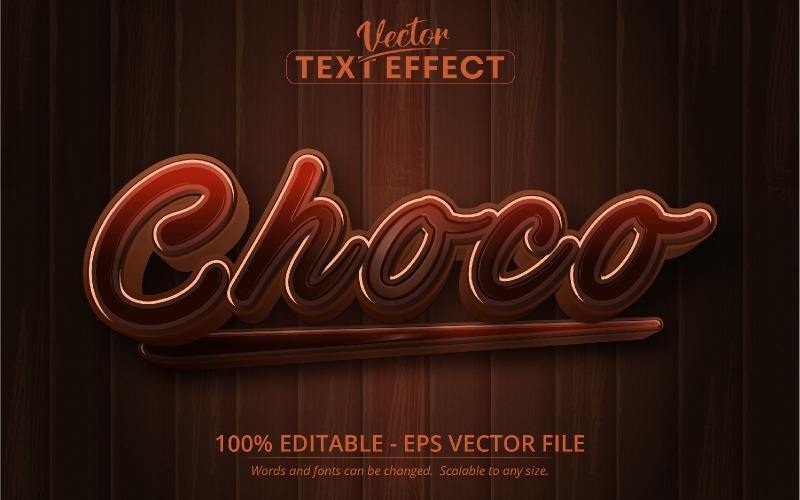 Choco — styl kreskówek, edytowalny efekt tekstowy, styl czcionki, ilustracja graficzna
