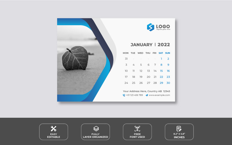 Modelo de design do calendário de mesa 2022