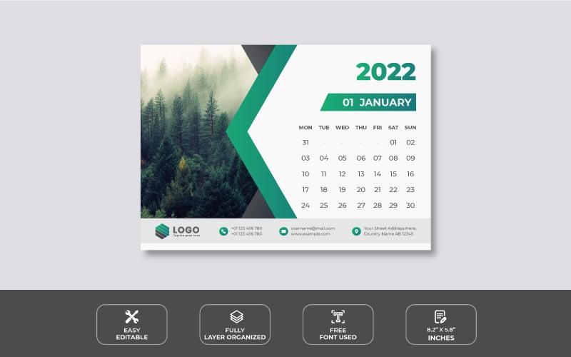 Ontwerpsjabloon voor abstracte bureaukalender 2022