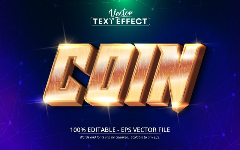 Coin - Metallic And Golden Style, Editable Text Effect, Font Style, Graphics Illustration