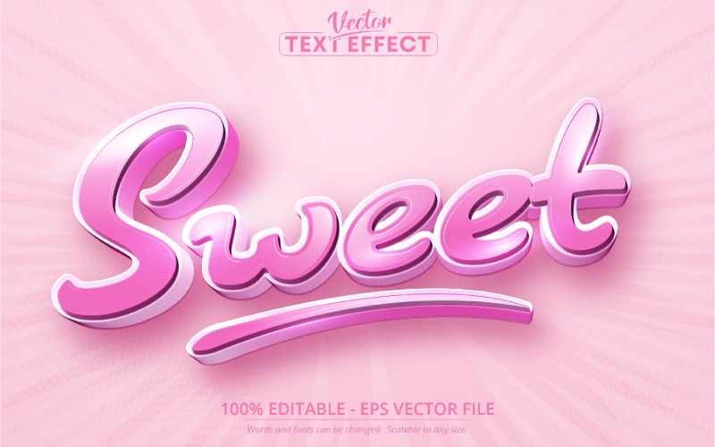 Dolce: colore rosa e stile cartone animato, effetto testo modificabile, stile carattere, illustrazione grafica
