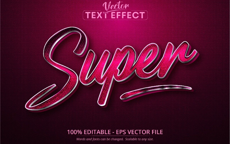Effetto testo super modificabile, stile carattere rosa e argento, illustrazione grafica