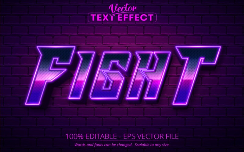 Fight - bewerkbaar teksteffect, neon gloeiende letterstijl, grafische illustratie