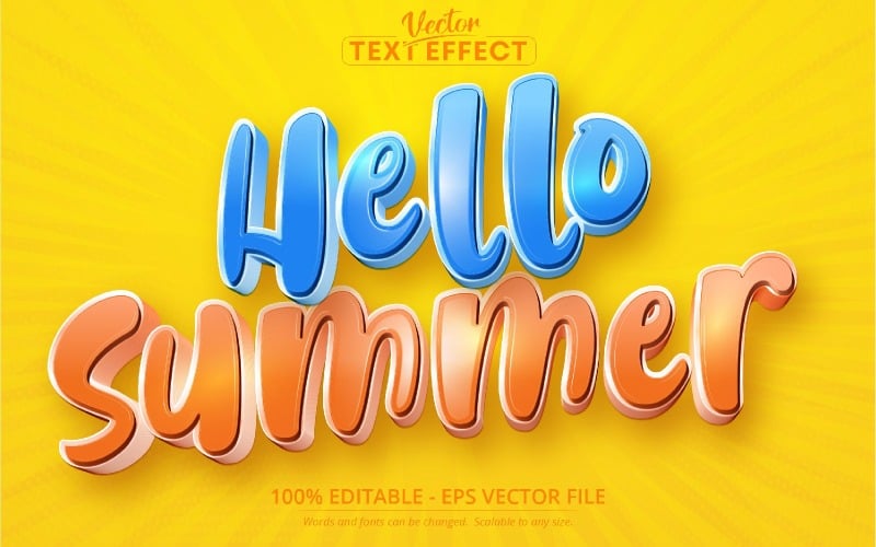 Hallo Sommer - Comic- und Cartoon-Stil, bearbeitbarer Texteffekt, Schriftstil, grafische Illustration