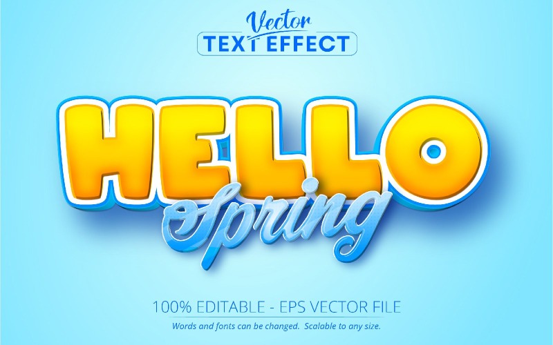 Hello Spring - Effetto testo modificabile, stile carattere cartone animato, illustrazione grafica
